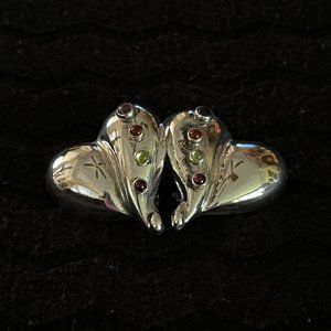 Sterling Silver Heart Shaped Earrings with Colorful Stones